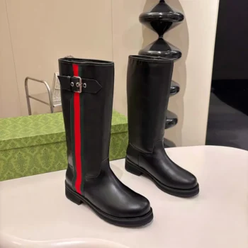 Gucci Women Biker Boot With Web-Black A00344AAGSL