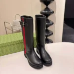 Gucci Women Biker Boot With Web-Black A00344AAGSL