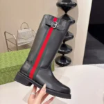 Gucci Women Biker Boot With Web-Black A00344AAGSL