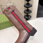 Gucci Women Biker Boot With Web-Brown A00344AAGSL