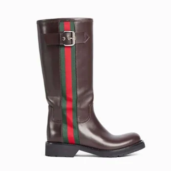 Gucci Women Biker Boot With Web-Brown A00344AAGSL