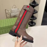 Gucci Women Biker Boot With Web-Brown A00344AAGSL
