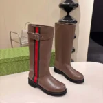 Gucci Women Biker Boot With Web-Brown A00344AAGSL