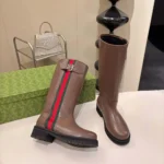 Gucci Women Biker Boot With Web-Brown A00344AAGSL