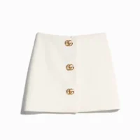 Gucci Women Crêpe Wool Skirt With Double G Button 864526ZACKN