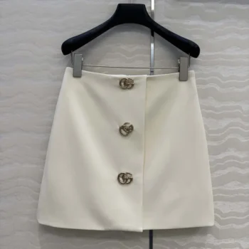 Gucci Women Crêpe Wool Skirt With Double G Button 864526ZACKN