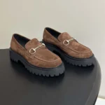 Gucci Women Loafer With Horsebit and Lug Sole-Dark Brown