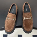Gucci Women Loafer With Horsebit and Lug Sole-Dark Brown