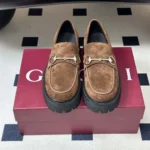 Gucci Women Loafer With Horsebit and Lug Sole-Dark Brown - Image 5