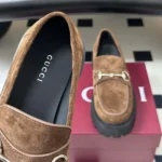 Gucci Women Loafer With Horsebit and Lug Sole-Dark Brown - Image 9