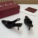 Gucci Women Vittoria Slingback Pump With Elastic-Black