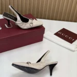 Gucci Women Vittoria Slingback Pump With Elastic-White - Image 9