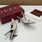 Gucci Women Vittoria Slingback Pump With Elastic-White