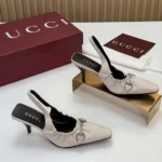 Gucci Women Vittoria Slingback Pump With Elastic-White - Image 3