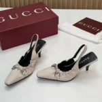 Gucci Women Vittoria Slingback Pump With Elastic-White - Image 4