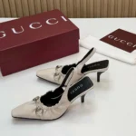 Gucci Women Vittoria Slingback Pump With Elastic-White - Image 5