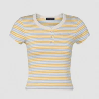 Louis Vuitton LV Women Striped Jersey Henley T-shirt 1AKEEA