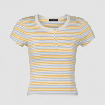 Louis Vuitton LV Women Striped Jersey Henley T-shirt 1AKEEA