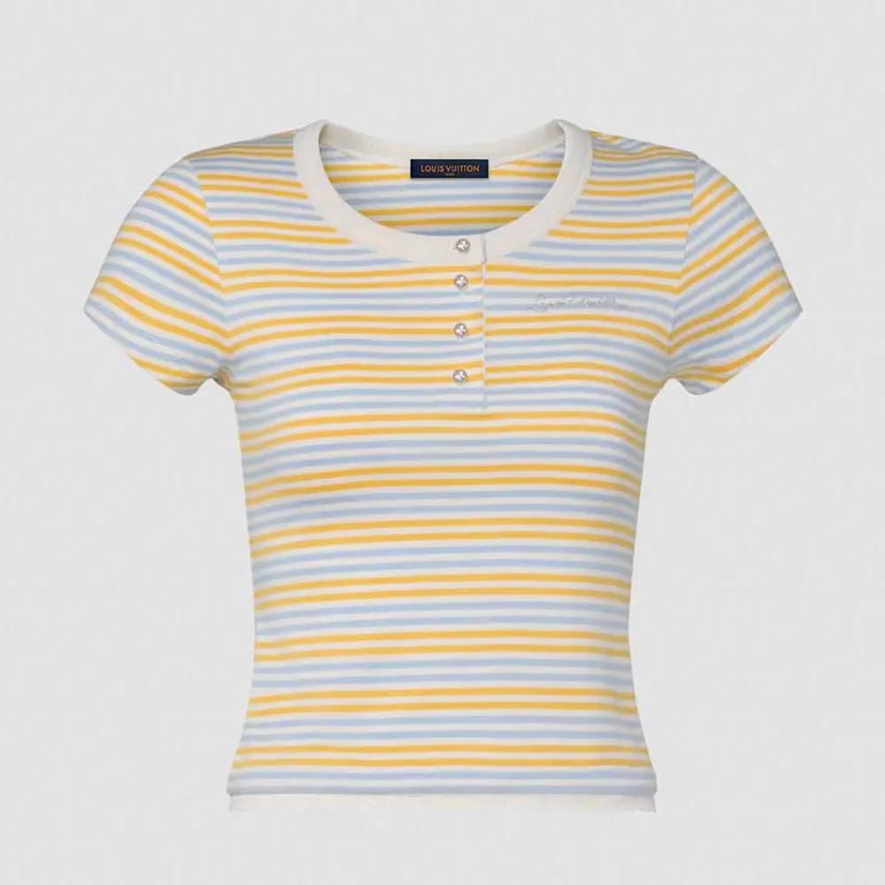 Louis Vuitton LV Women Striped Jersey Henley T-shirt 1AKEEA (1) Louis Vuitton LV Women Striped Jersey Henley T-shirt 1AKEEA