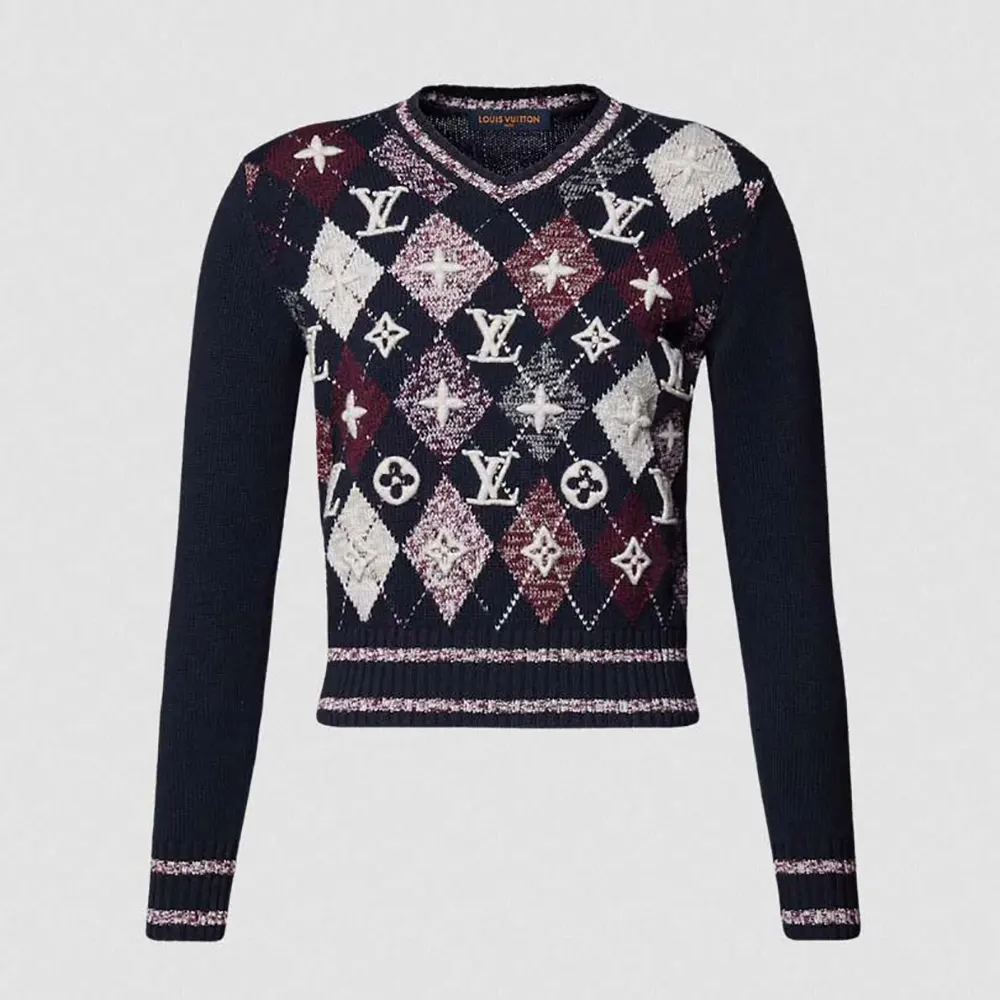 Louis Vuitton Women 3D Monogram Argyle Pullover 1AKFG3 (1) Louis Vuitton Women 3D Monogram Argyle Pullover 1AKFG3