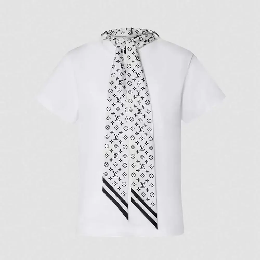 Louis Vuitton Women Signature Scarf Detail T-Shirt 1AKXMV (1) Louis Vuitton Women Signature Scarf Detail T-Shirt 1AKXMV